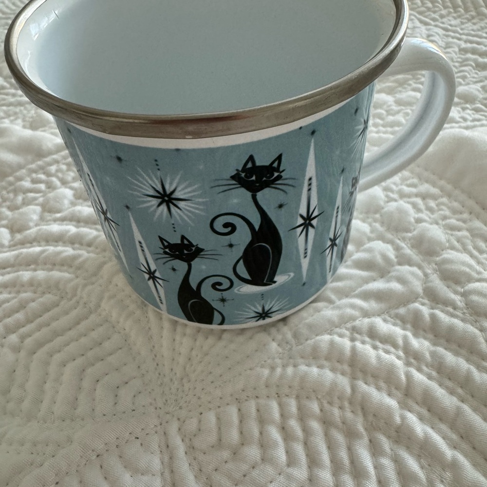 Enamel Atomic Cat Mug Retro 12oz Vintage Black Cat Coffee Mug Decorative - Picture 7 of 13